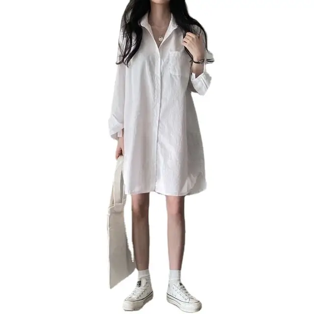 Women's 2024 Loose White Lapel Shirt Skirt Mid-Length - Image 6