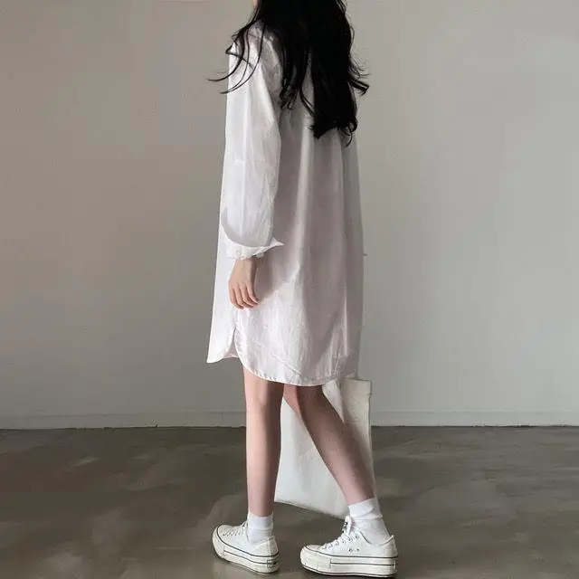 Women's 2024 Loose White Lapel Shirt Skirt Mid-Length — feature 4
