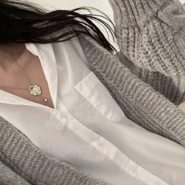 Women's 2024 Loose White Lapel Shirt Skirt Mid-Length — feature 8