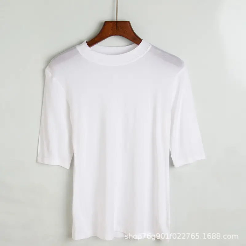 Women's White Ice Silk Mid Sleeve T-Shirt Slim Fit - Image 2