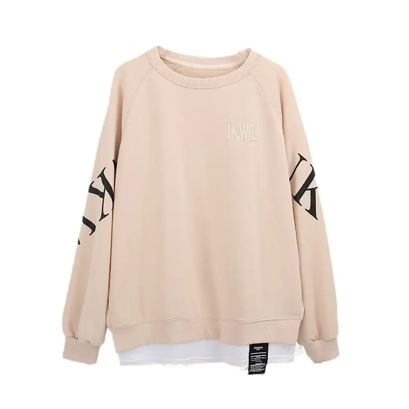 New Cross-Border Fake Two-Piece Long-Sleeves Sweatshirt for Women Loose Korean Style Thin 2025 Summer Round Neck Letter Sweatshirt for Women Trendy - Image 8