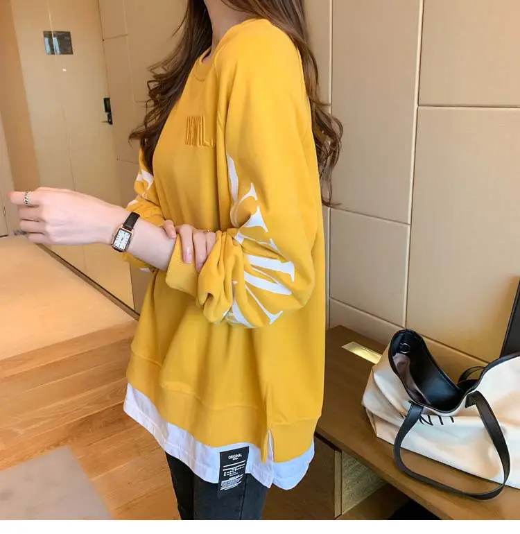 New Cross-Border Fake Two-Piece Long-Sleeves Sweatshirt for Women Loose Korean Style Thin 2025 Summer Round Neck Letter Sweatshirt for Women Trendy — feature 16