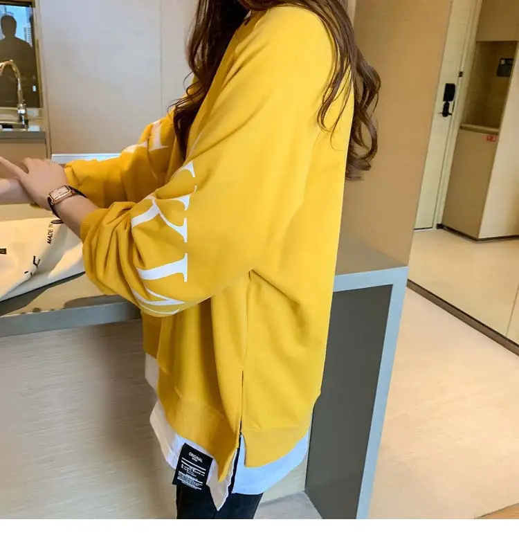 New Cross-Border Fake Two-Piece Long-Sleeves Sweatshirt for Women Loose Korean Style Thin 2025 Summer Round Neck Letter Sweatshirt for Women Trendy — feature 20