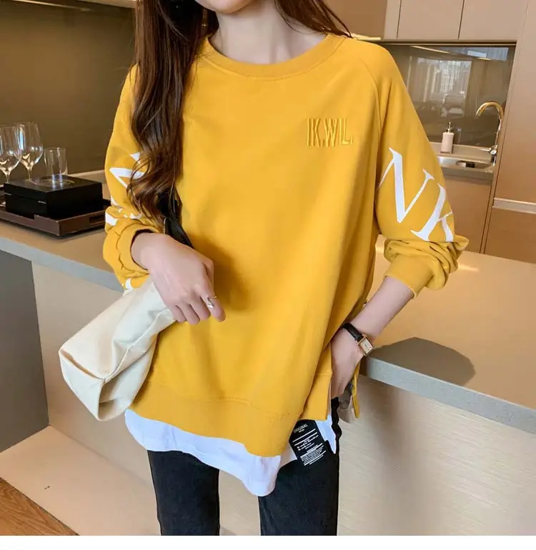 New Cross-Border Fake Two-Piece Long-Sleeves Sweatshirt for Women Loose Korean Style Thin 2025 Summer Round Neck Letter Sweatshirt for Women Trendy — feature 21