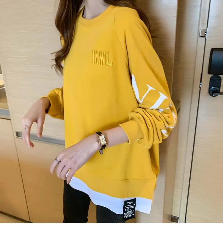 New Cross-Border Fake Two-Piece Long-Sleeves Sweatshirt for Women Loose Korean Style Thin 2025 Summer Round Neck Letter Sweatshirt for Women Trendy — feature 22