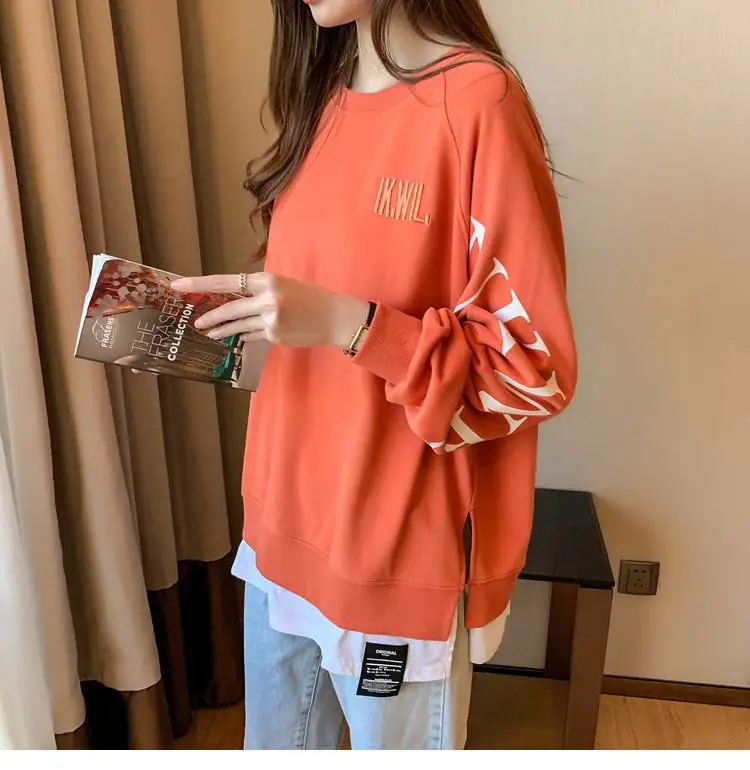 New Cross-Border Fake Two-Piece Long-Sleeves Sweatshirt for Women Loose Korean Style Thin 2025 Summer Round Neck Letter Sweatshirt for Women Trendy — feature 36
