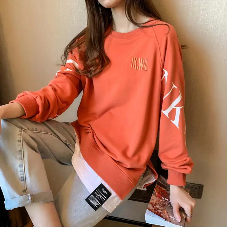 New Cross-Border Fake Two-Piece Long-Sleeves Sweatshirt for Women Loose Korean Style Thin 2025 Summer Round Neck Letter Sweatshirt for Women Trendy — feature 38