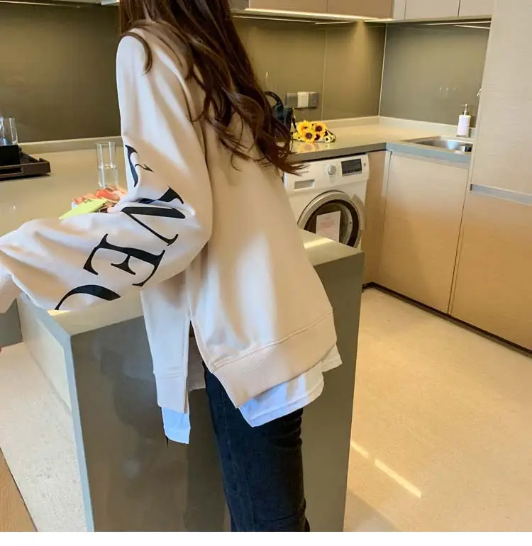 New Cross-Border Fake Two-Piece Long-Sleeves Sweatshirt for Women Loose Korean Style Thin 2025 Summer Round Neck Letter Sweatshirt for Women Trendy — feature 4