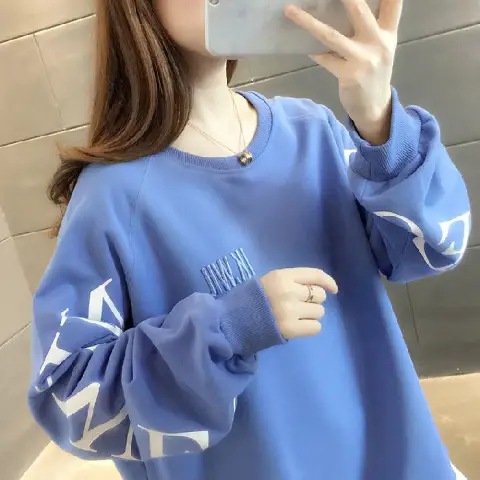 New Cross-Border Fake Two-Piece Long-Sleeves Sweatshirt for Women Loose Korean Style Thin 2025 Summer Round Neck Letter Sweatshirt for Women Trendy - Image 4