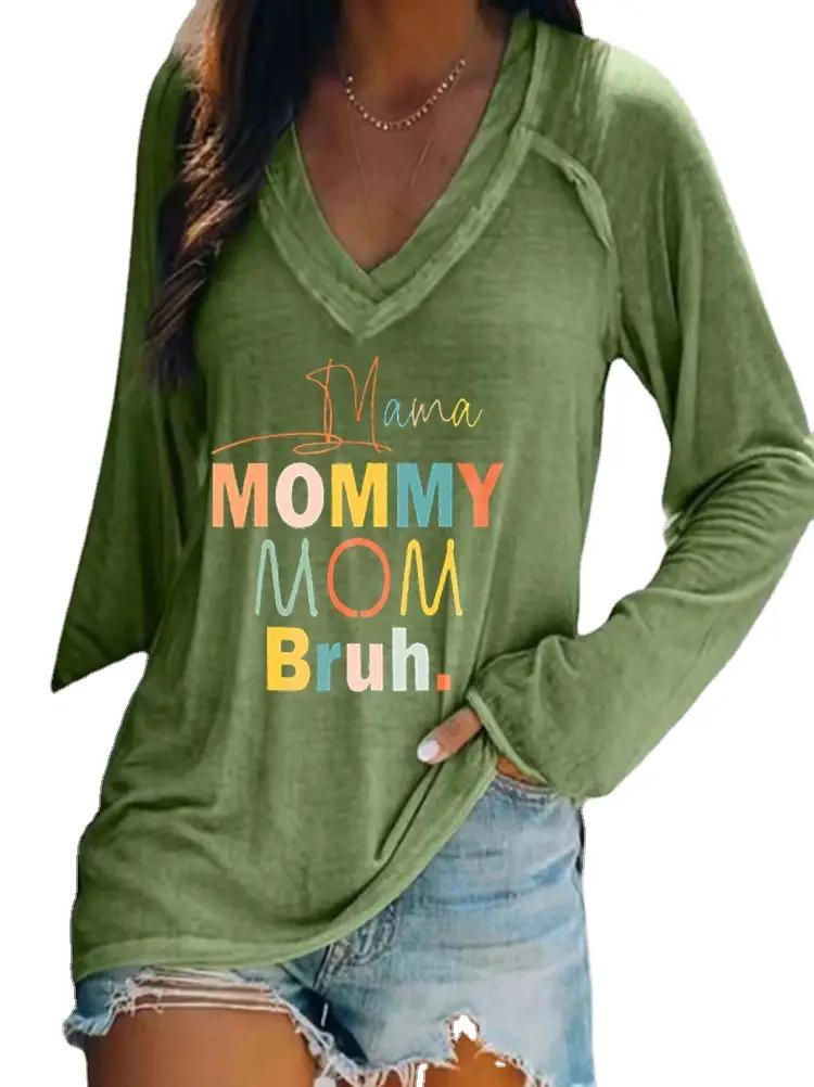 2022 V-Collar Mommy Mommy T-Shirt Green