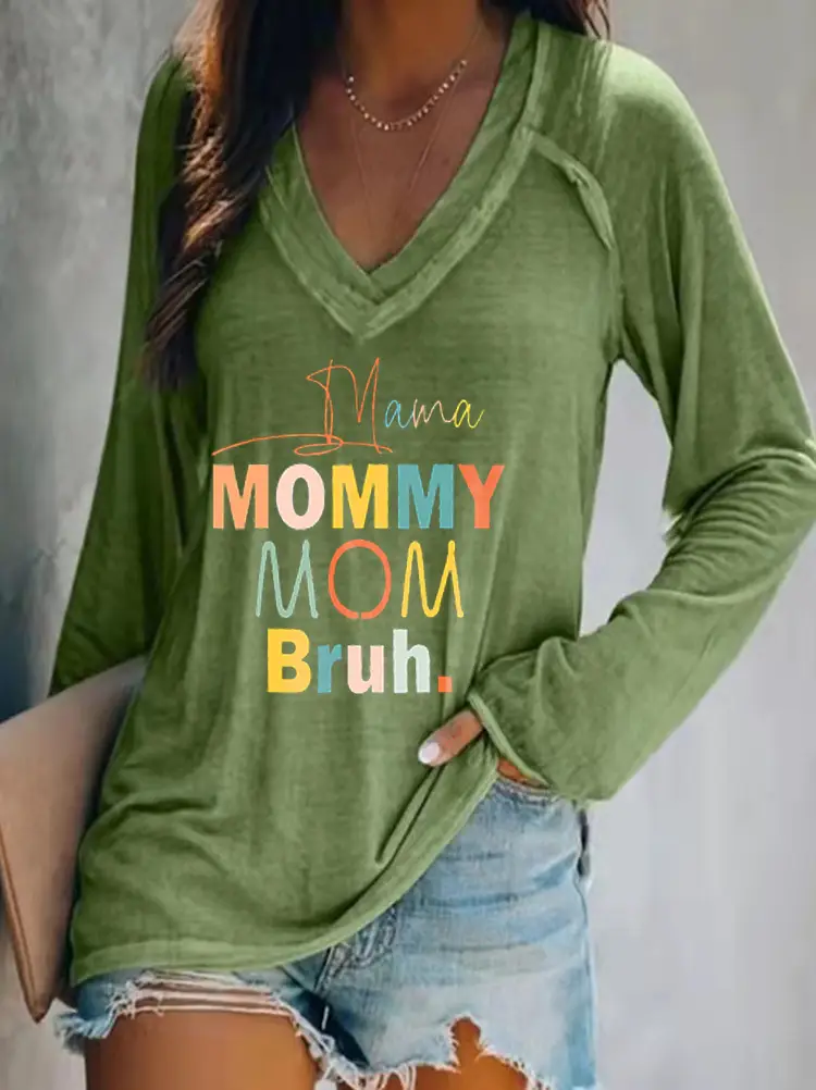 2022 V-Collar Mommy Mommy T-Shirt Green