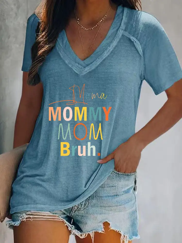2022 V-Collar Mommy Mommy T-Shirt Green