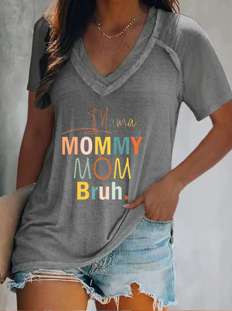 2022 V-Collar Mommy Mommy T-Shirt Green
