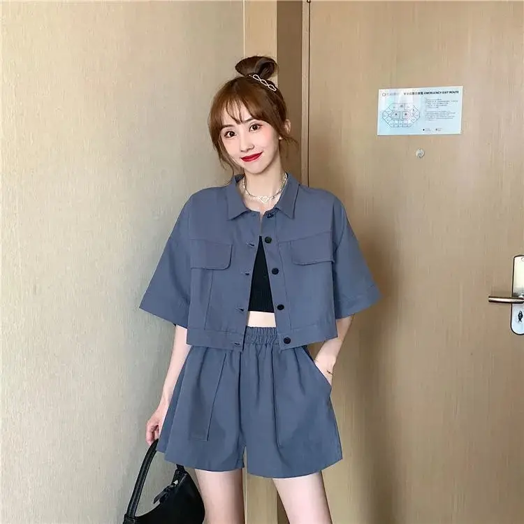 Korean Style Women Shorts Set Summer Loose Fit Beige - Image 4