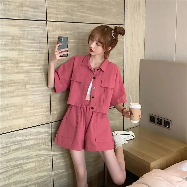 Korean Style Women Shorts Set Summer Loose Fit Beige - Image 6
