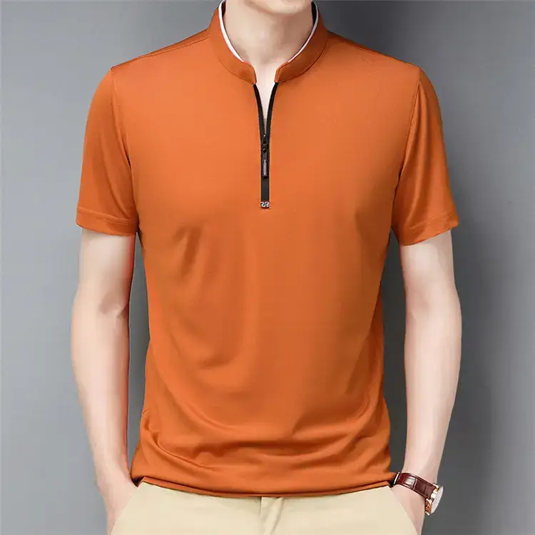 Men's Ice Silk Collar T-Shirt Navy Blue - Image 9
