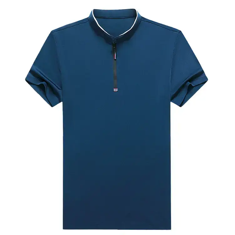Men's Ice Silk Collar T-Shirt Navy Blue - Image 11