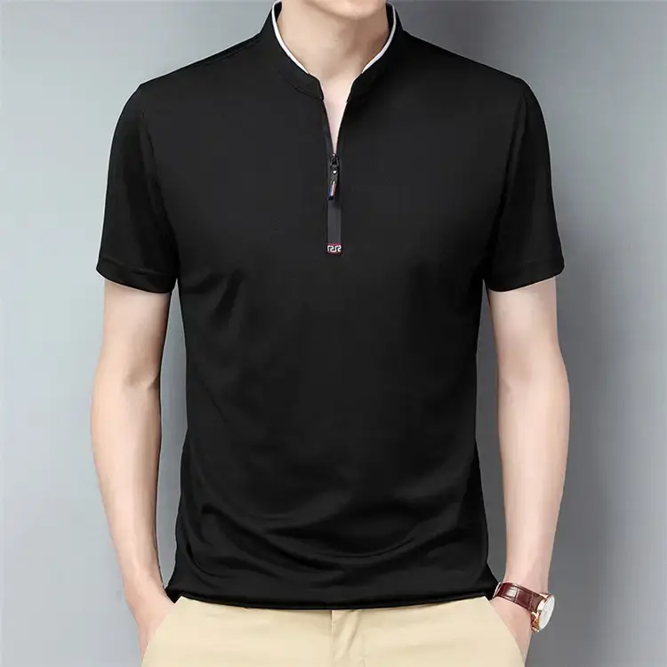 Men's Ice Silk Collar T-Shirt Navy Blue - Image 5