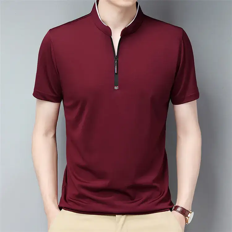 Men's Ice Silk Collar T-Shirt Navy Blue - Image 6