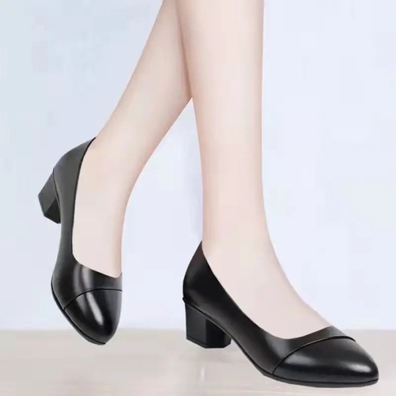 Soft Leather Single-layer Shoes Women's Low Heel Spring and Summer Soft Sole Comfortable Non-slip Fashion Leather Shoes Women's Shoes Mid-heel Mama Shoes Work Shoes - Image 7