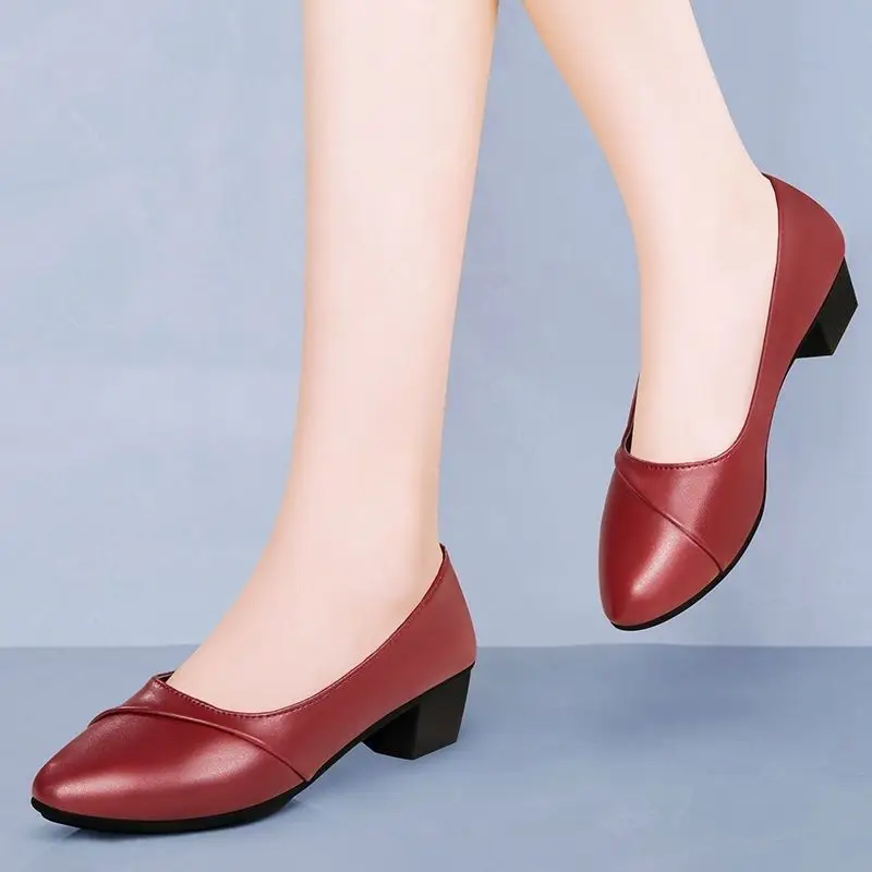 Soft Leather Single-layer Shoes Women's Low Heel Spring and Summer Soft Sole Comfortable Non-slip Fashion Leather Shoes Women's Shoes Mid-heel Mama Shoes Work Shoes — feature 12
