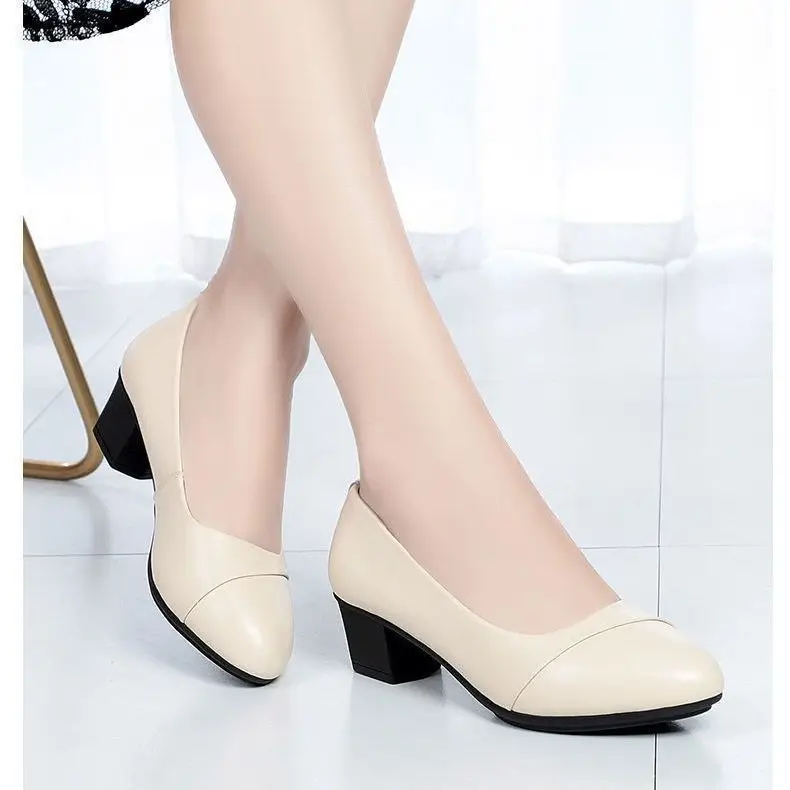 Soft Leather Single-layer Shoes Women's Low Heel Spring and Summer Soft Sole Comfortable Non-slip Fashion Leather Shoes Women's Shoes Mid-heel Mama Shoes Work Shoes — feature 13