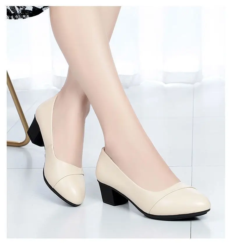 Soft Leather Single-layer Shoes Women's Low Heel Spring and Summer Soft Sole Comfortable Non-slip Fashion Leather Shoes Women's Shoes Mid-heel Mama Shoes Work Shoes — feature 14