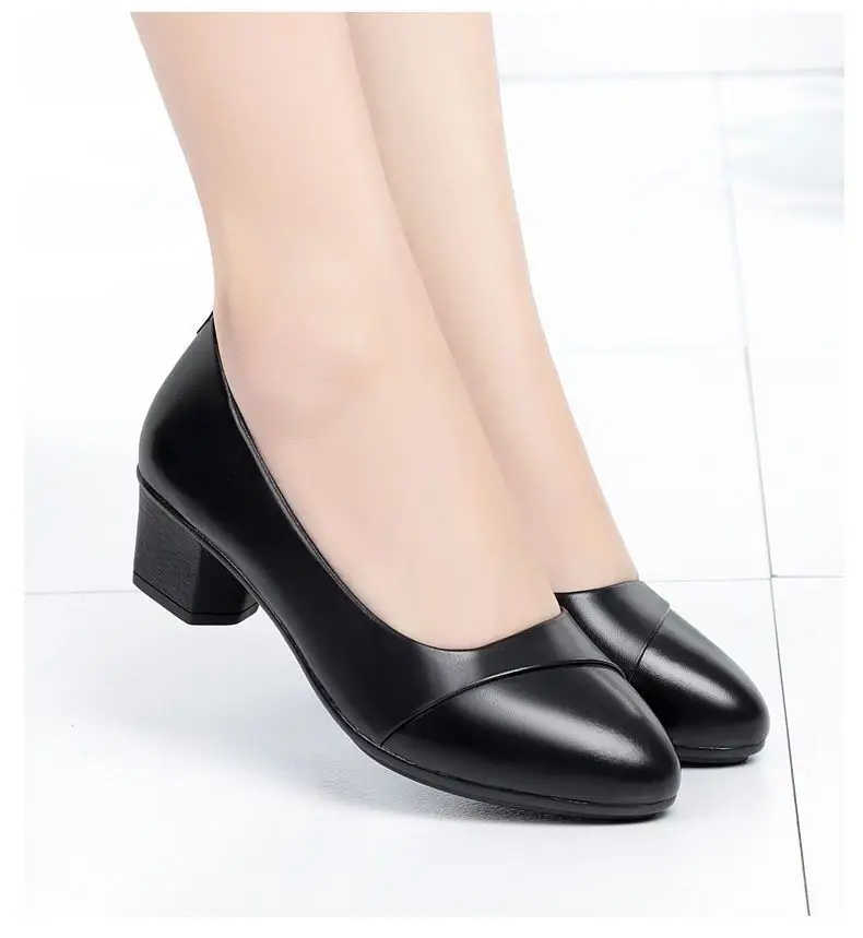 Soft Leather Single-layer Shoes Women's Low Heel Spring and Summer Soft Sole Comfortable Non-slip Fashion Leather Shoes Women's Shoes Mid-heel Mama Shoes Work Shoes — feature 15