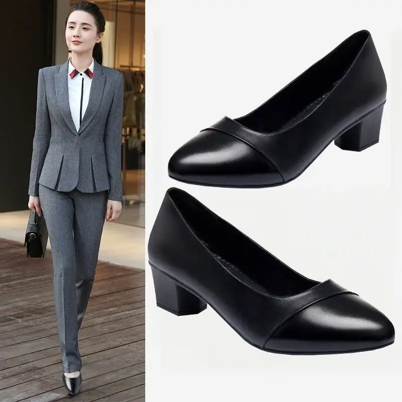 Soft Leather Single-layer Shoes Women's Low Heel Spring and Summer Soft Sole Comfortable Non-slip Fashion Leather Shoes Women's Shoes Mid-heel Mama Shoes Work Shoes — feature 2