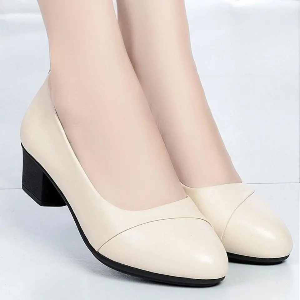 Soft Leather Single-layer Shoes Women's Low Heel Spring and Summer Soft Sole Comfortable Non-slip Fashion Leather Shoes Women's Shoes Mid-heel Mama Shoes Work Shoes - Image 3