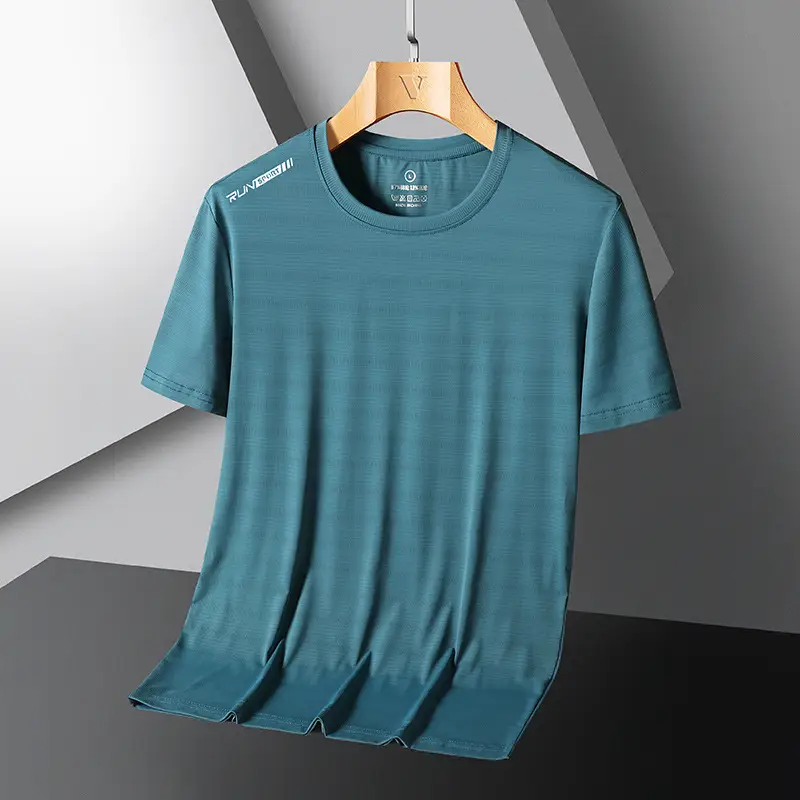 Men's Running Ice Silk Slim Fit T-Shirt Teal - Image 8