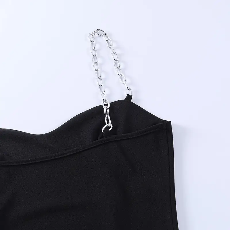 Solid Beige Slim Fit U-Neck Dress with Chain Straps — feature 15