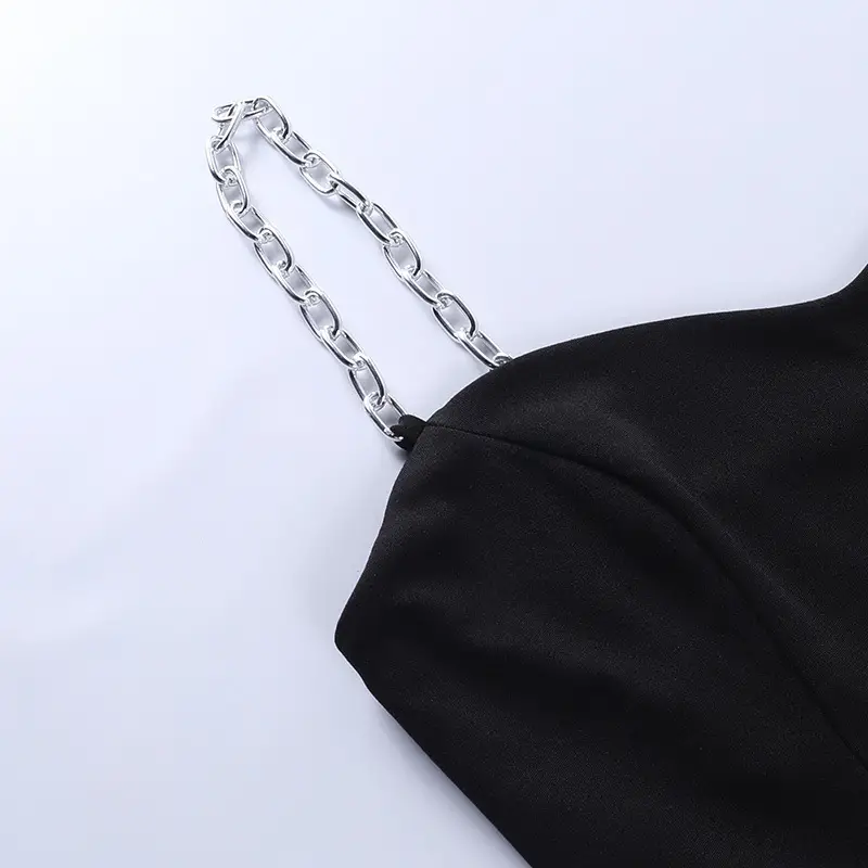 Solid Beige Slim Fit U-Neck Dress with Chain Straps — feature 16