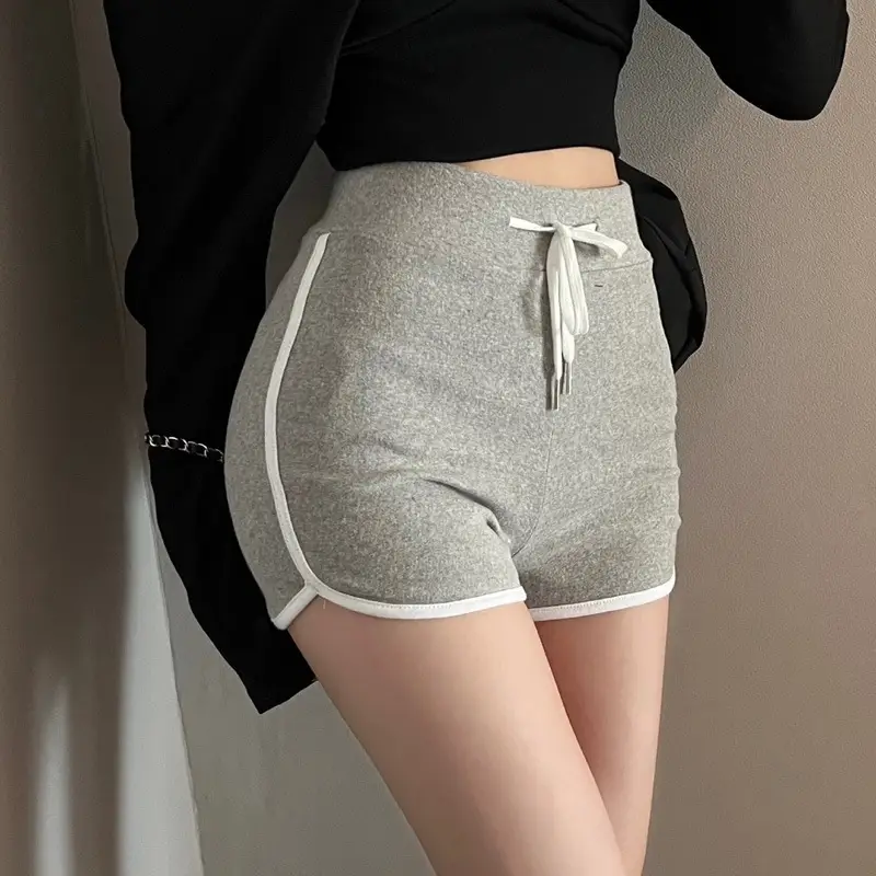 Women Black Drawstring Shorts with Elastic Waistband