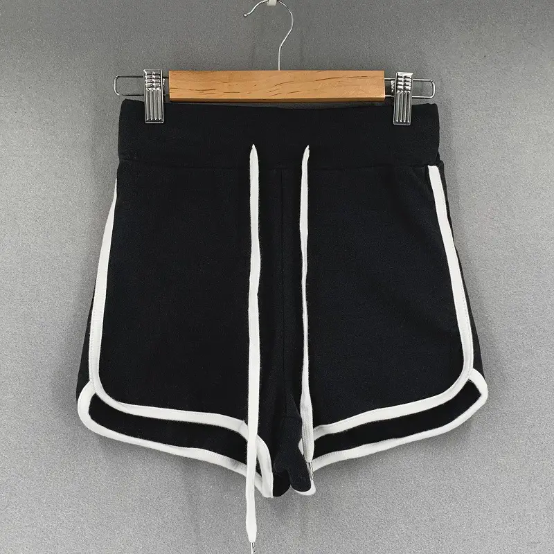 Women Black Drawstring Shorts with Elastic Waistband