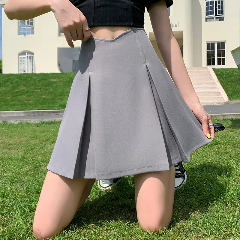 Hip-Hugging Pleated Skirt Women Brown High Waist - Image 3