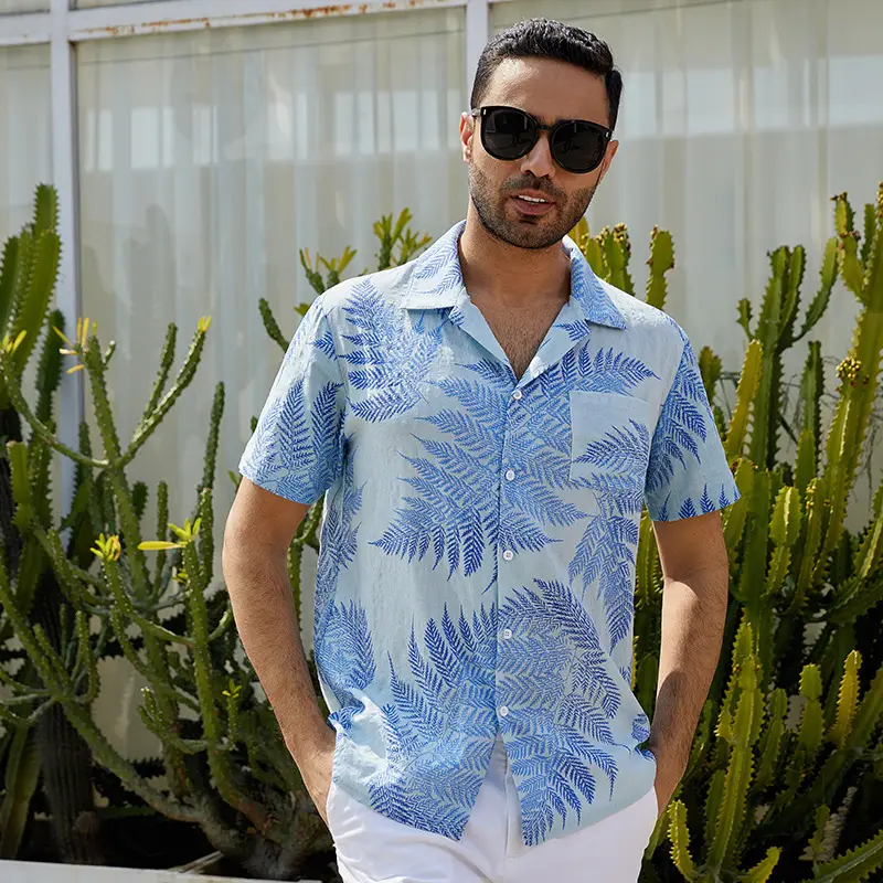 Men's Printed Short Sleeve Hawaiian Shirt White 2024 — feature 1