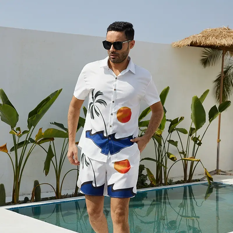 Men's Printed Short Sleeve Hawaiian Shirt White 2024 — feature 11