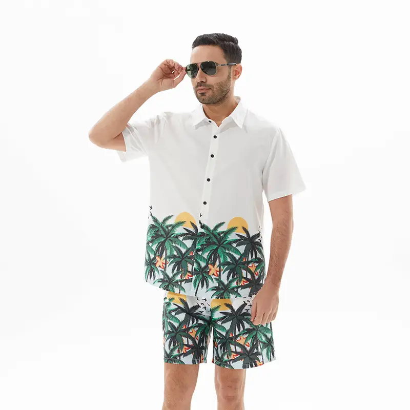 Men's Printed Short Sleeve Hawaiian Shirt White 2024 — feature 9