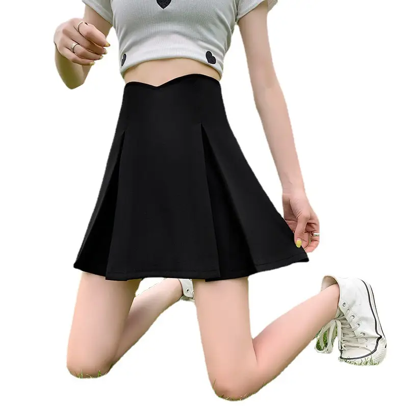 Khaki Pleated Skirt Women Summer Spring Autumn Slimming