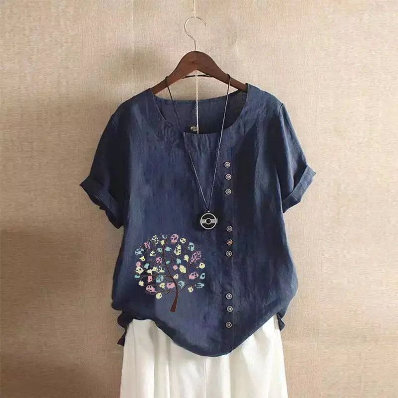 2020 Summer Women Cotton Linen Pullover T-Shirt Large - Image 4
