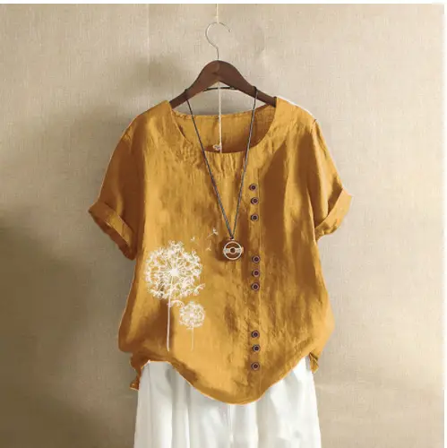 2020 Summer Women Cotton Linen Pullover T-Shirt Large - Image 6