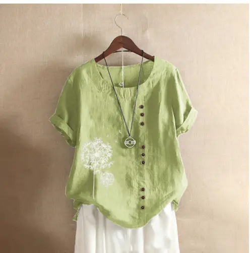 2020 Summer Women Cotton Linen Pullover T-Shirt Large - Image 7