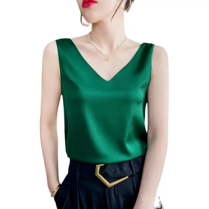 Green V-Neck Sleeveless Camisole Women's Inner Wear - Image 49