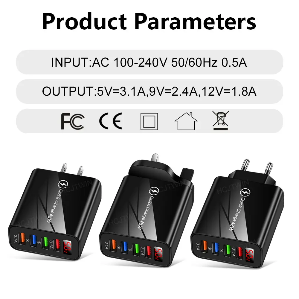 4USB Fast Charger with Digital Display 3.1A - Image 5