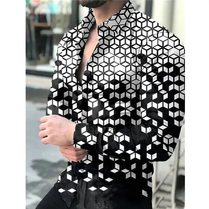 Purple 3D Printed Lapel Shirt for Men Large Size - Image 32