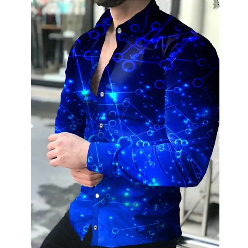 Purple 3D Printed Lapel Shirt for Men Large Size - Image 16