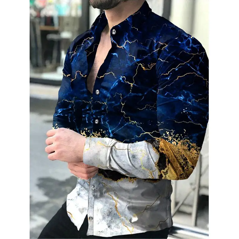 Purple 3D Printed Lapel Shirt for Men Large Size — feature 9