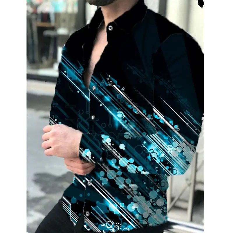Purple 3D Printed Lapel Shirt for Men Large Size — feature 8