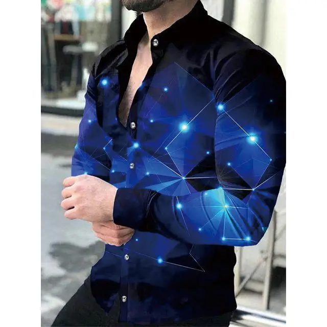 Purple 3D Printed Lapel Shirt for Men Large Size - Image 11